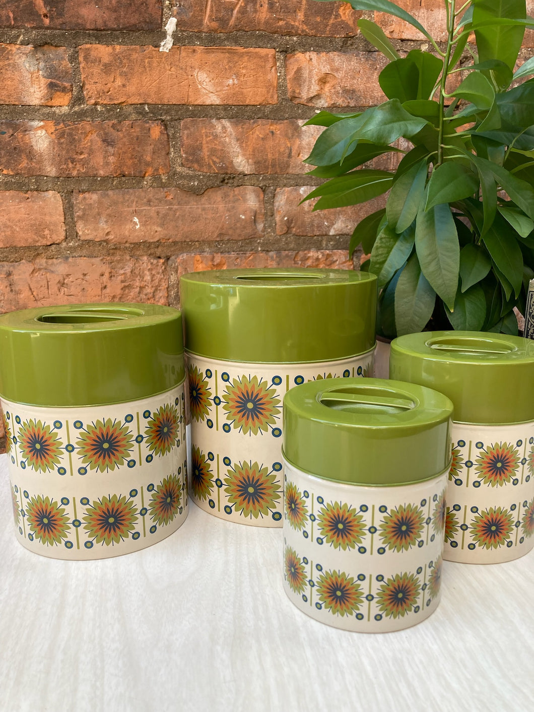 MCM Green Kitchen Tin Canister Nesting Set 1970s