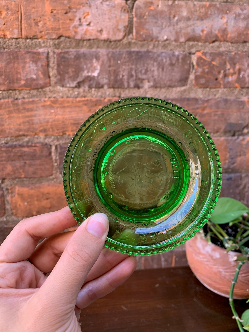 America 1776 Green Glass Dish