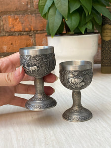 Exceptional Woodland German Pewter Mini Goblets