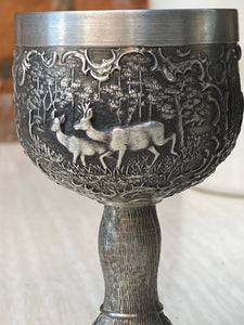 Exceptional Woodland German Pewter Mini Goblets