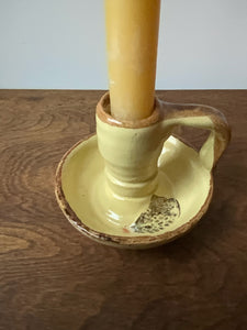 Vintage Yellow Pottery Candle Holder