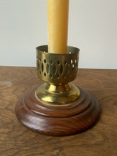 Load image into Gallery viewer, Vintage Wood and Brass Candle Holder