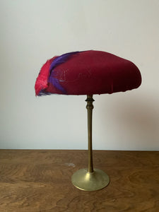 Beautiful Vintage Berry Red Hat with Feathers