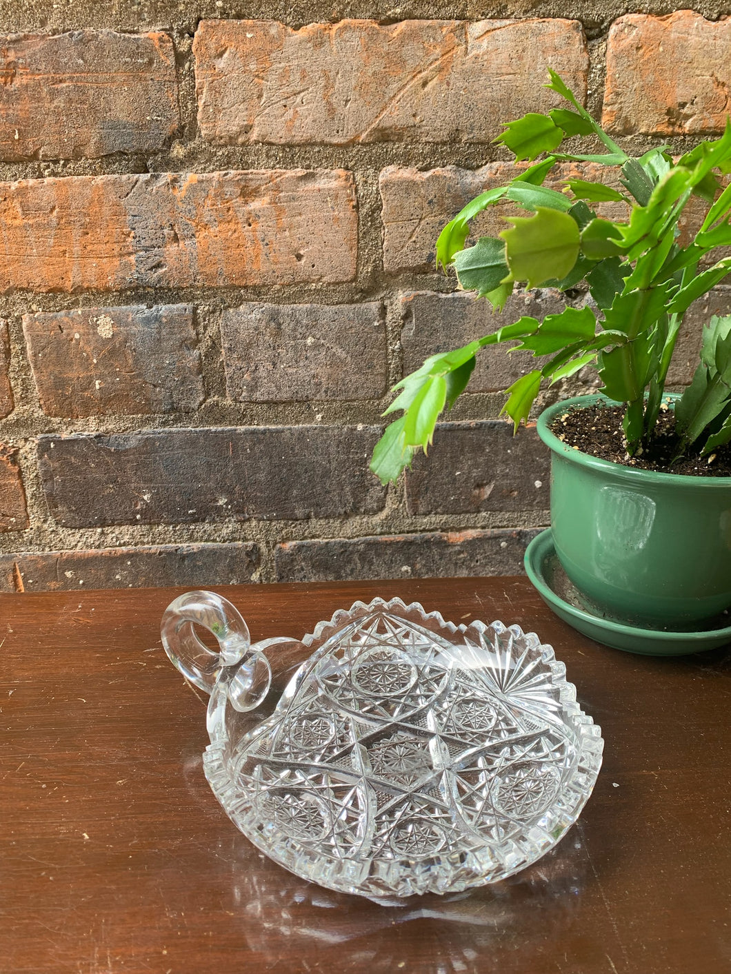 Beautiful Glowing Cut Crystal Dish with Handle