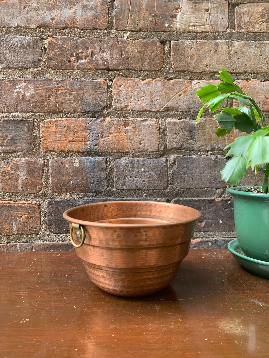 Vintage Copper Bowl with Brass Hanger Loop