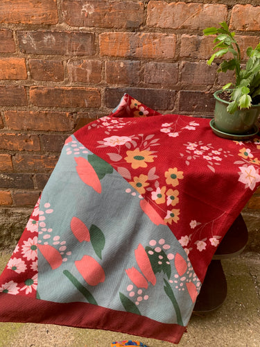 Beautiful Bold Berry Red Floral Scarf