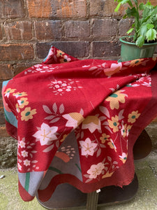 Beautiful Bold Berry Red Floral Scarf