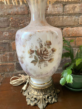 Load image into Gallery viewer, Vintage Lavender Pearl Lamp with Gorgeous Scalloped Fringe Shade