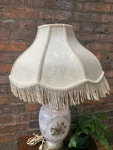 Load image into Gallery viewer, Vintage Lavender Pearl Lamp with Gorgeous Scalloped Fringe Shade