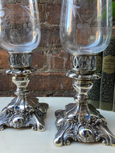 Load image into Gallery viewer, Antique Pair of WM Rogers Silver Plated Hurricane Candle Holders