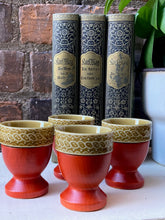 Load image into Gallery viewer, Set of 4 Retro Vintage Egg Cups Wood and Pottery