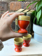 Load image into Gallery viewer, Set of 4 Retro Vintage Egg Cups Wood and Pottery