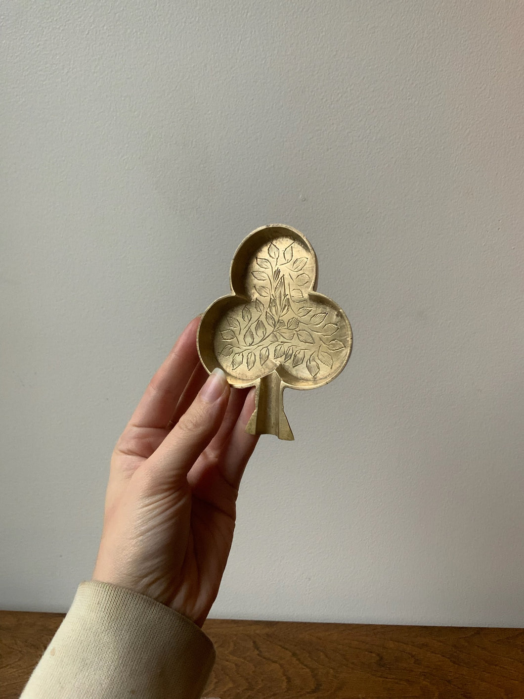 Amazing Vintage Brass Etched Clover Dish/Personal Catch Tray