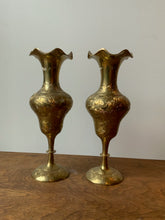 Load image into Gallery viewer, Gorgeous Pair of Vintage Etched Brass Vases