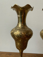 Load image into Gallery viewer, Gorgeous Pair of Vintage Etched Brass Vases