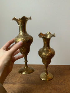 Gorgeous Pair of Vintage Etched Brass Vases
