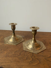 Load image into Gallery viewer, Beautiful Pair of Vintage Etched Brass Candle Holders