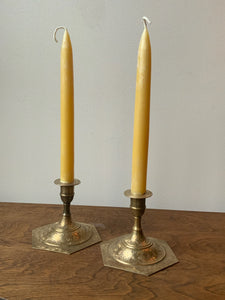 Beautiful Pair of Vintage Etched Brass Candle Holders