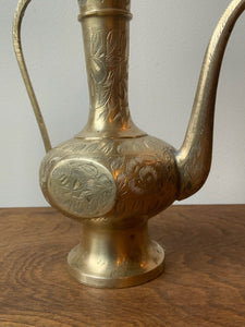 Exceptionally Crafted Vintage Etched Brass Turkish Coffee Pot Carafe
