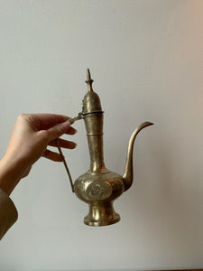 Exceptionally Crafted Vintage Etched Brass Turkish Coffee Pot Carafe