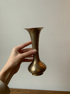 Gorgeous Vintage Etched Brass Flared Bulb Vase