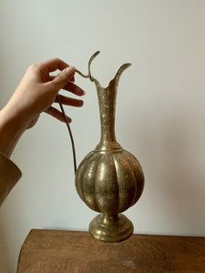 Stunning Unique Vintage Etched Brass Scalloped Bulb Turkish Coffee Pot Carafe