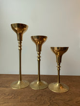 Load image into Gallery viewer, Gorgeous Set of Flared Solid Brass Vintage Candle Holders