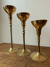 Load image into Gallery viewer, Gorgeous Set of Flared Solid Brass Vintage Candle Holders