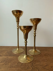 Gorgeous Set of Flared Solid Brass Vintage Candle Holders