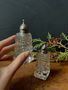 Lovely Little Vintage Cut Glass Salt + Pepper Shaker Set