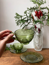 Load image into Gallery viewer, Vintage Indiana Daisy Avocado Green Cup and Saucers