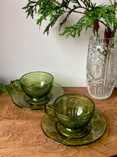 Load image into Gallery viewer, Vintage Indiana Daisy Avocado Green Cup and Saucers