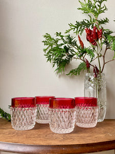 Stunning Vintage Diamond Cut Cranberry Flash Rim Glasses