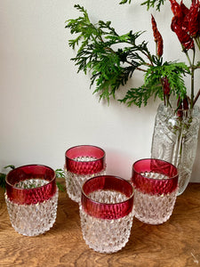 Stunning Vintage Diamond Cut Cranberry Flash Rim Glasses