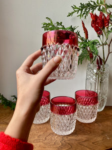 Stunning Vintage Diamond Cut Cranberry Flash Rim Glasses