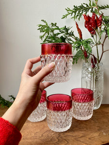 Stunning Vintage Diamond Cut Cranberry Flash Rim Glasses