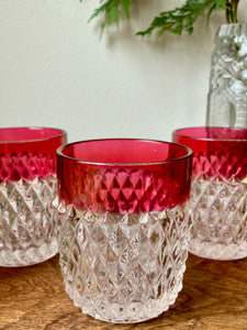 Stunning Vintage Diamond Cut Cranberry Flash Rim Glasses