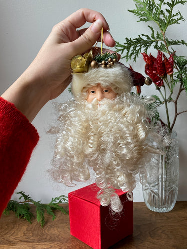 Vintage Curly Beard Santa Ornament in Box