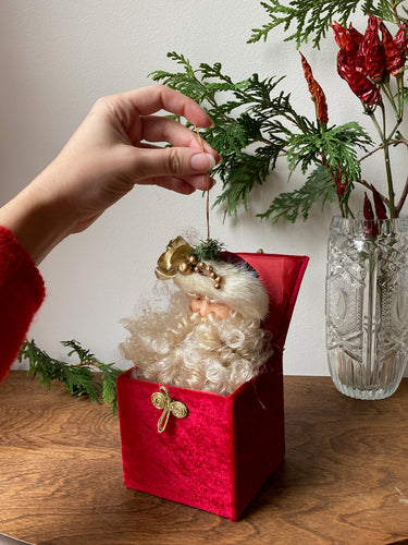 Vintage Curly Beard Santa Ornament in Box