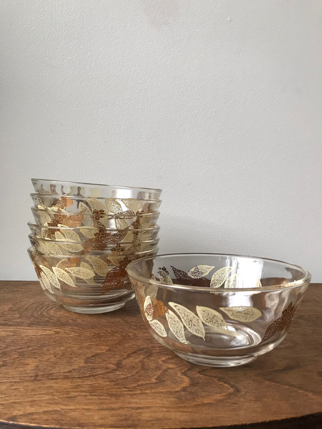 Vintage Glass Botanical Painted Bowls (Set of Seven)