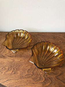 Vintage Amber Glass Shell Dish