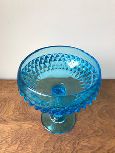 Large Blue Glass Pedestal Dish