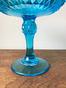 Large Blue Glass Pedestal Dish