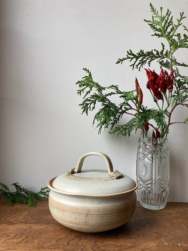 Beautiful Handmade Cream & Sand Lidded Pottery Dish