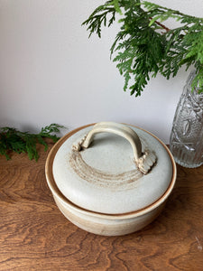 Beautiful Handmade Cream & Sand Lidded Pottery Dish