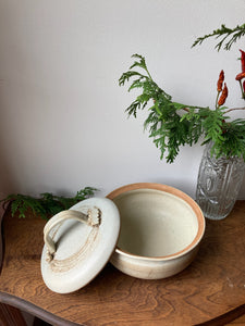 Beautiful Handmade Cream & Sand Lidded Pottery Dish