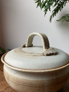 Beautiful Handmade Cream & Sand Lidded Pottery Dish