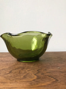 Vintage Green Glass Flower Bowl
