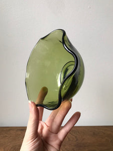 Vintage Green Glass Flower Bowl