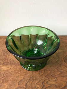 Heavy Vintage Green Glass Pedestal Bowl